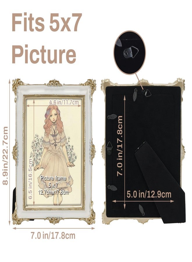 PHAREGE 5x7 White Picture Frame with Gold Trim, Vintage Decorative Display Photo Frame 5 by 7, Ornate Antique Frame for Tabletop or Wall - Image 4
